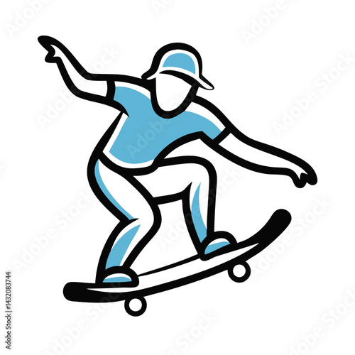Skateboarder performing tricks in mid-air on a simple white background for sports illustration