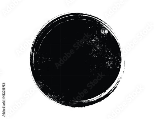 Grunge Black Circle Stamp Brush Texture, Distressed Round Ink Mark Illustration