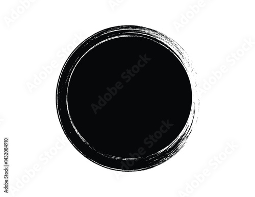 Black Brush Circle Fill, Bold Ink Round Abstract Shape Design Element, Black brush strokes shape. Abstract round grunge paint ink background.	
