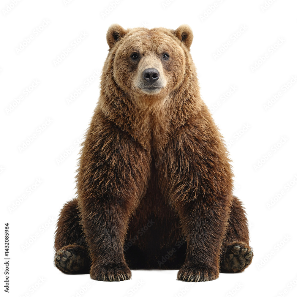 Fototapeta premium Isolated image of a serene brown bear with thick fur sitting gracefully