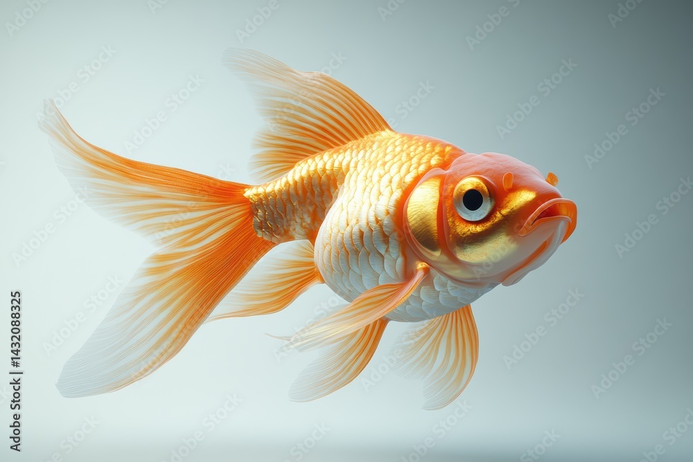 Fototapeta premium Goldfish swimming gracefully in a clear water environment with white background
