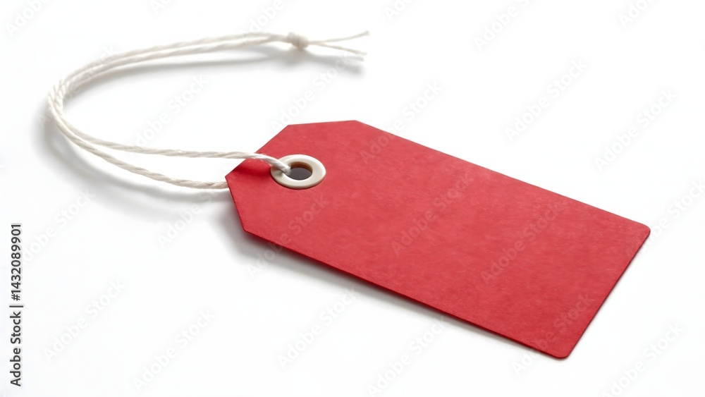 Fototapeta premium Red Blank Price Tag with String for Retail Labeling and Packaging
