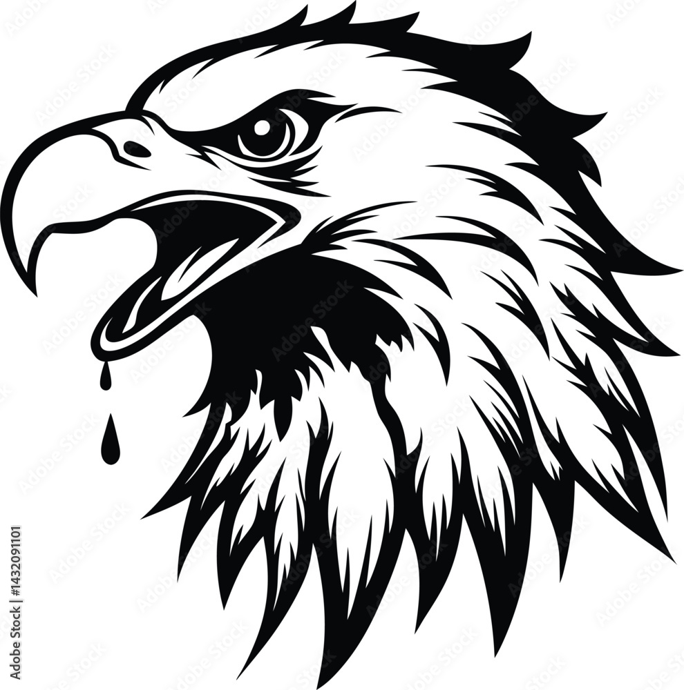 Fototapeta premium Bold Eagle Head Vector Illustration – Black and White Tribal Style