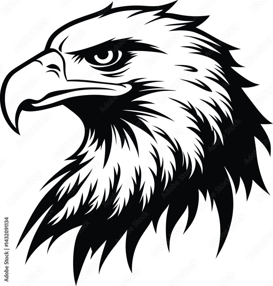 Fototapeta premium Bold Eagle Head Vector Illustration – Black and White Tribal Style