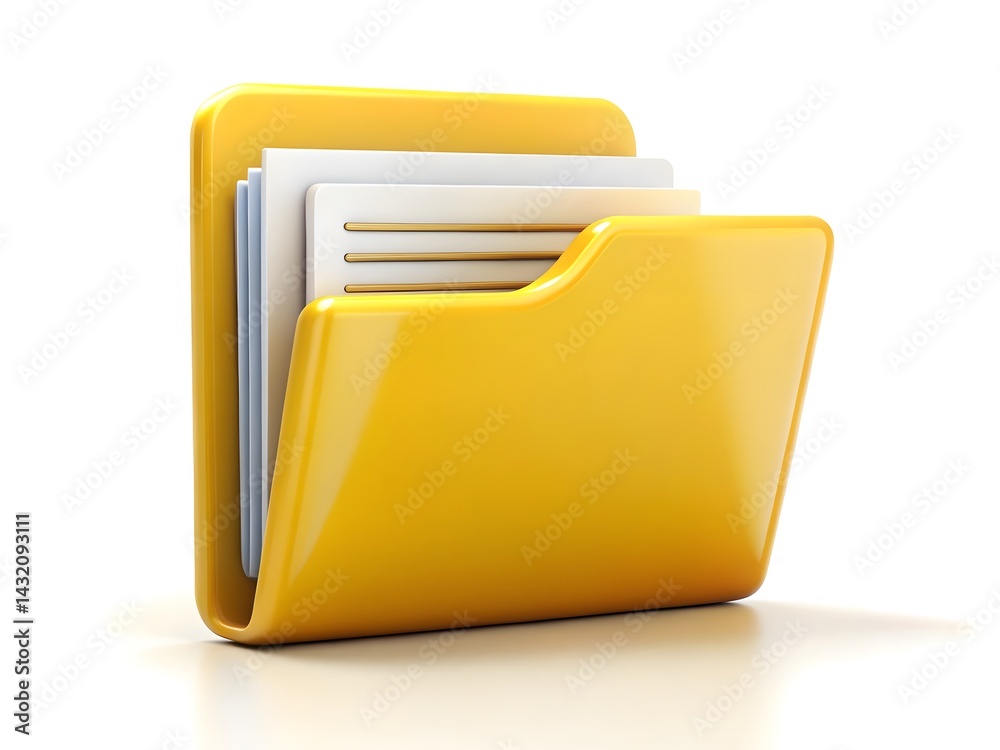 3D Yellow Folder with Documents for File Organization Storage and Data Management in Office Productivity Design 3D Yellow Folder with Documents for File Organization Storage and Data Management in Office Productivity Design
