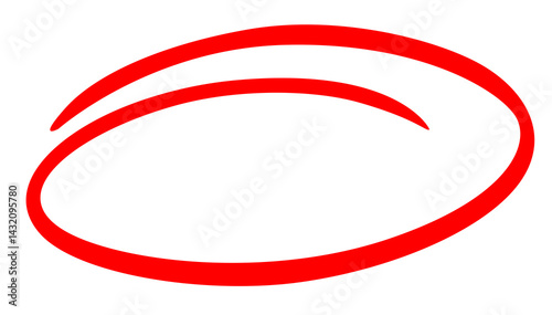 red hand drawn circle mark on transparent background. png simple image for exam, mistake, paper, highlighting etc concept	