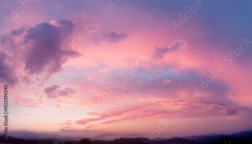 panorama of twilight pink sky in soft clouds in the sunset with pastel background and backdrop
