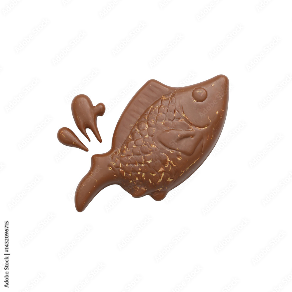Isolated milk chocolate fish leaping pose on white background Isolated milk chocolate fish leaping pose on white background