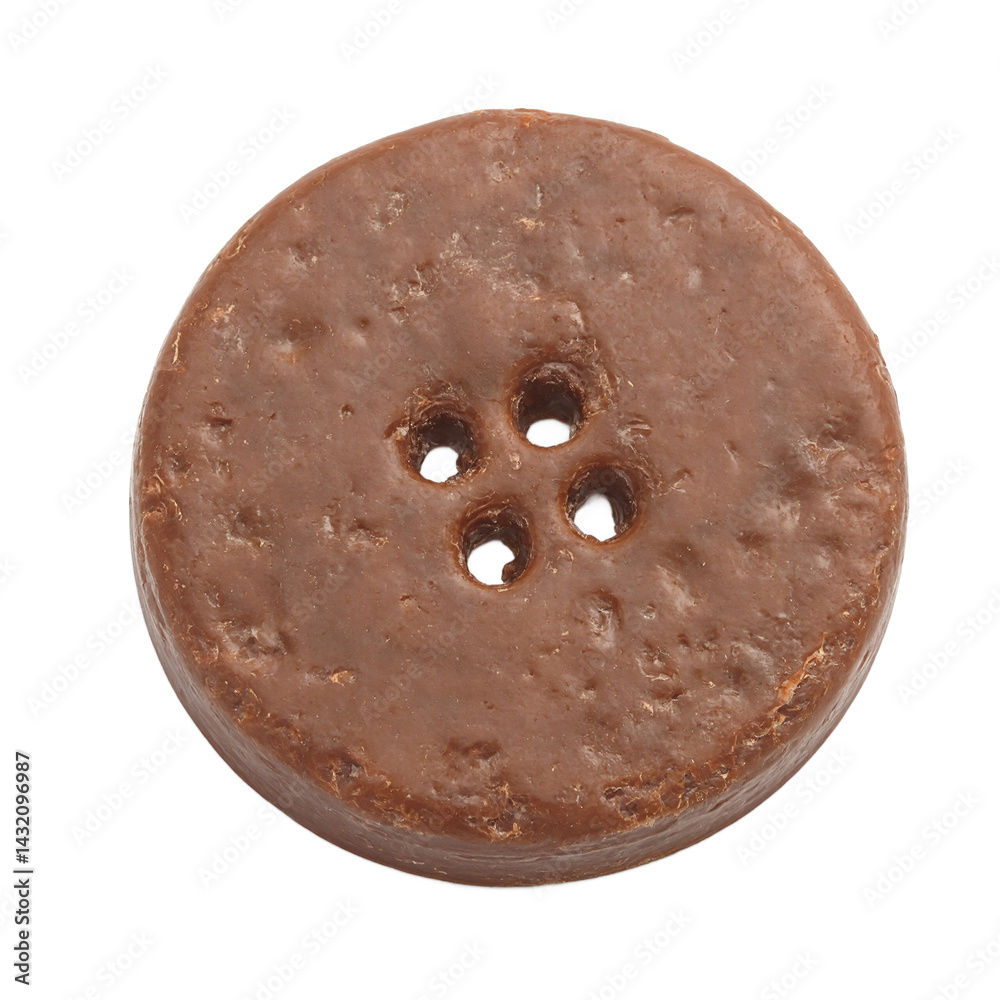 Isolated chunky milk chocolate button with a rough surface texture Isolated chunky milk chocolate button with a rough surface texture