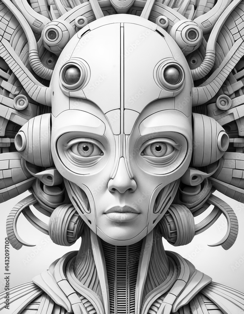 Surreal Alien Coloring Page Illustration