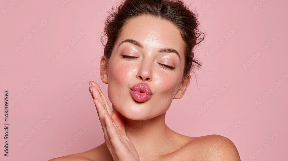 Flirty Female Model Blowing a Kiss While Touching Her Cheek Flirty Female Model Blowing a Kiss While Touching Her Cheek