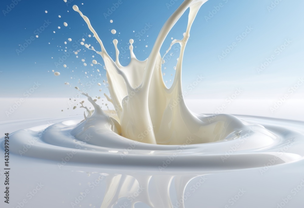 Splashing milk in white liquid Background is blue sky Splashing milk in white liquid Background is blue sky