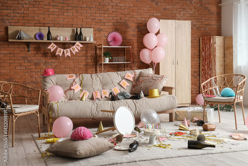 Interior of messy living ro...