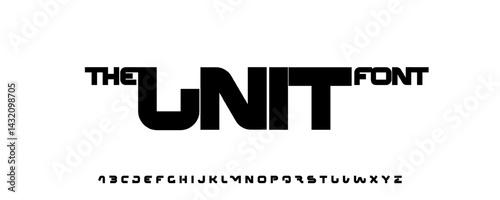 Futuristic Modular Alphabet, Techno Block Letters, Display Font For SciFi Posters, Cyberpunk Logos, Gaming Titles, Industrial Design Projects. Bold Digital Typography. Vector Typeset