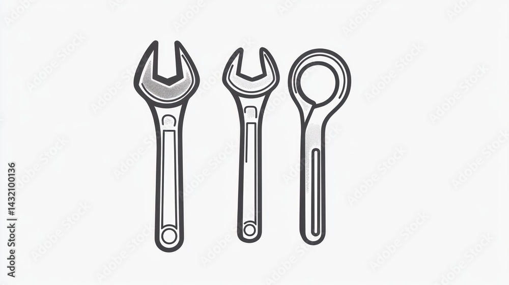 Fototapeta premium Three wrenches, tools, repair, white background, DIY
