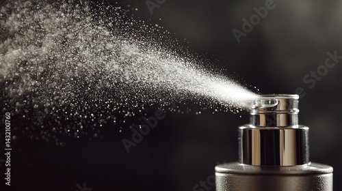 Obraz na płótnie Detailed view of perfume sprayer in mid-press, releasing a fine aromatic mist. w salonie