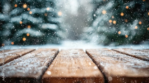 Obraz na płótnie old vintage wooden background on snowfall day for winter Christmas celebration. w salonie