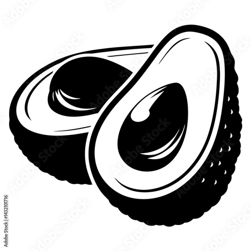 A Black and White Depiction of Two Halved Lychees with Seeds