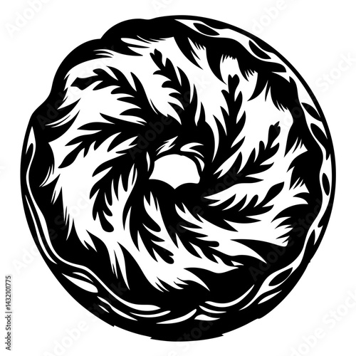 Abstract black and white circular pattern resembling a stylized hurricane design
