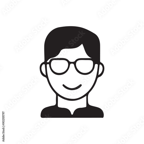 Friendly Male Avatar with Glasses.Simple black and white avatar of a man wearing glasses, conveying a friendly and approachable mood.