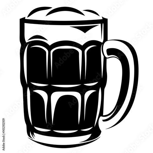 Stylized monochromatic beer mug illustration with foam and handle depiction