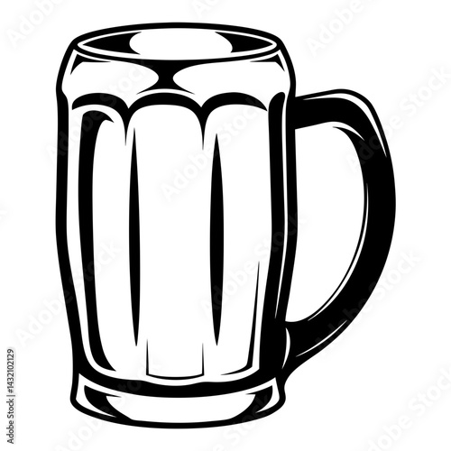 Monochrome illustration of a beer mug with a handle, ready for a drink