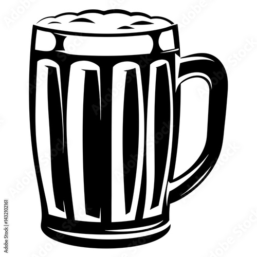 Monochrome illustration of a classic beer stein overflowing with delicious foam