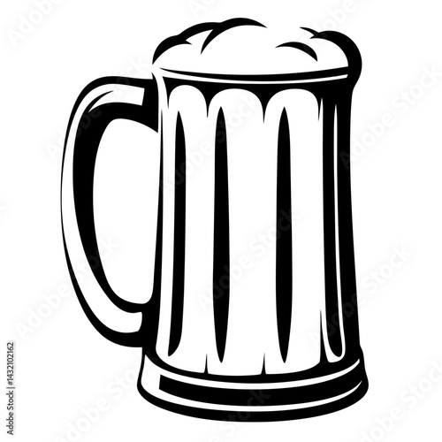 A Bold Black and White Graphic Illustration of a Classic Beer Mug