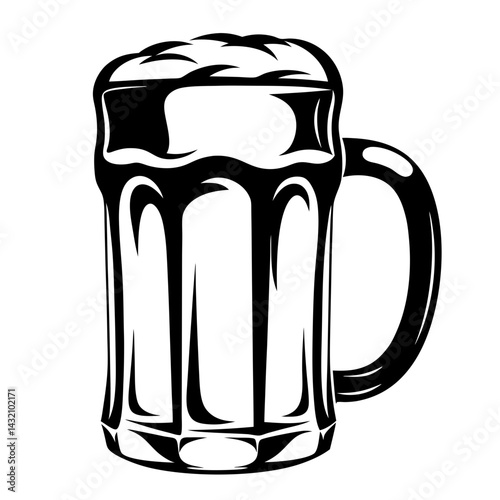 Stylized Black and White Image of a Full Mug of Beer with Foam