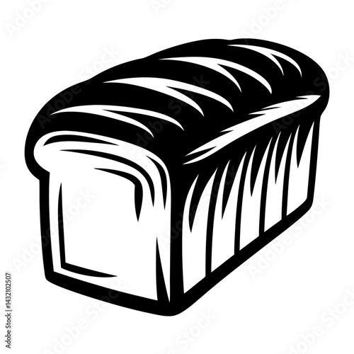 Stylized loaf of bread with distinct slices and monochrome color palette
