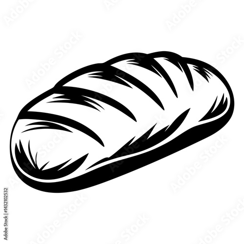Loaf of freshly baked bread with a crusty exterior in black and white