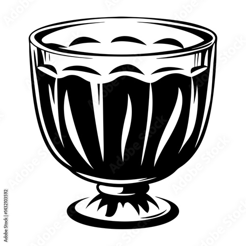 Monochrome vector illustration of a footed dessert glass perfect for puddings