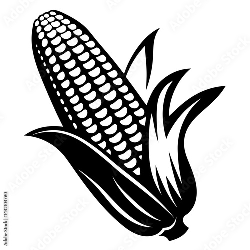 Black and white vector illustration of corn on the cob graphic design
