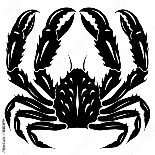 Stylized Black and White Vector Crab Illustration with Symmetrical Design