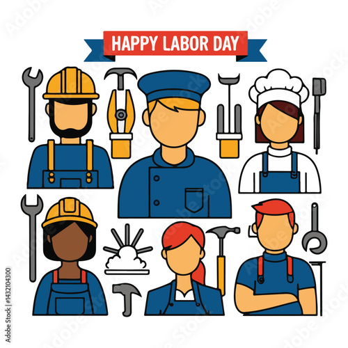 simple vector characters of happy workers in different professions