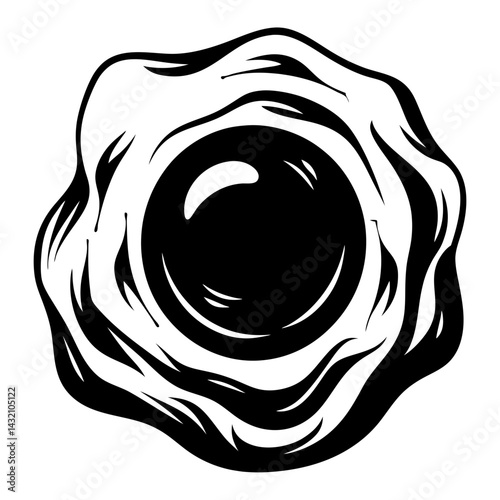 Stylized Black and White Fried Egg with Abstract Surrounding Design