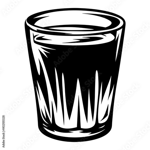 Stylized monochrome illustration of a filled shot glass with geometric highlights