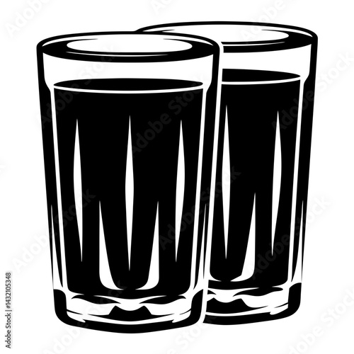 Stylized black and white image of two full glasses of liquid