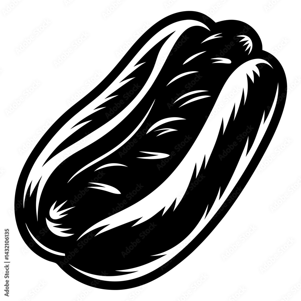 Fototapeta premium Monochrome illustration of a hot dog on a white background, design element