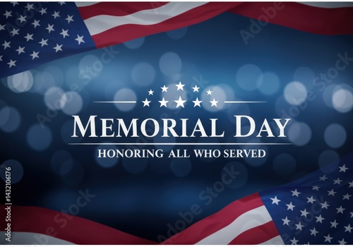 A patriotic Memorial Day image showing the flag with stars and the text honoring service.