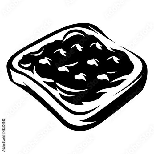 Monochrome representation of toast covered with delicious dark fruit preserves image