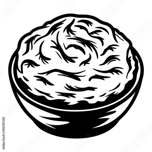 Stylized Black and White Bowl of Brains Halloween Graphic Illustration