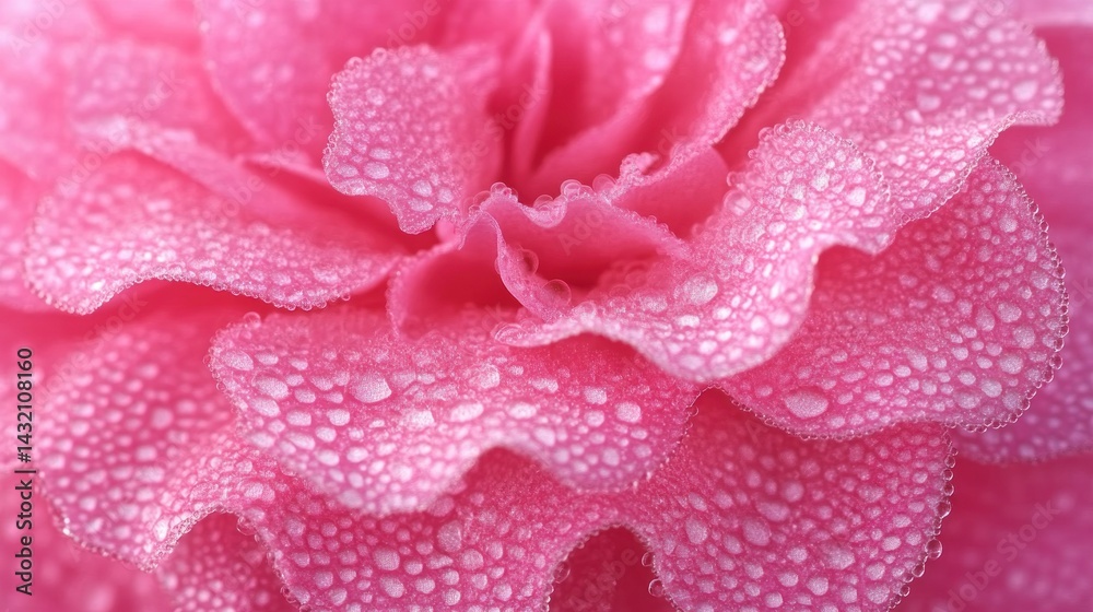 Close-up view of a pink flower petal covered in water droplets. Close-up view of a pink flower petal covered in water droplets.