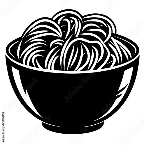 Monochrome bowl of noodles illustration showcasing simplicity and minimalistic design approach