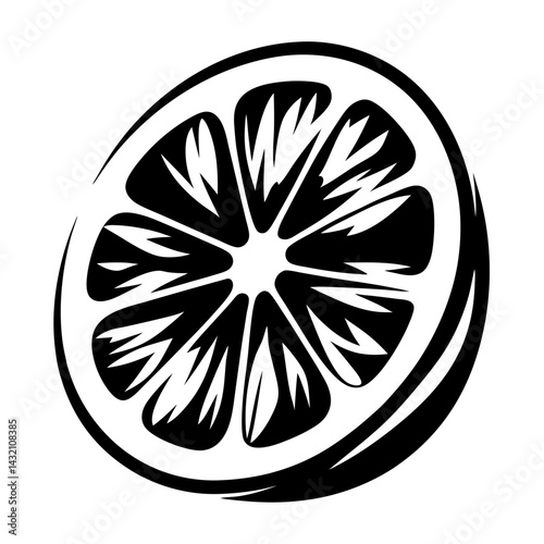 Abstract monochrome image of a citrus fruit slice with radial segments
