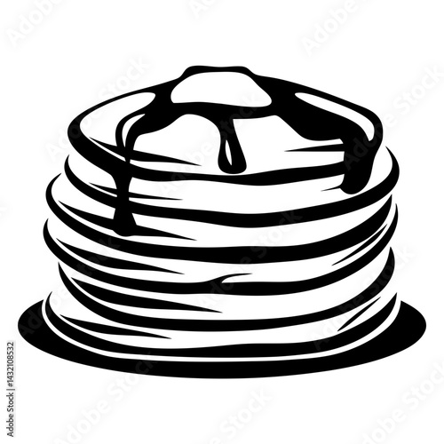 Silhouette of a stack of pancakes with syrup dripping down the side