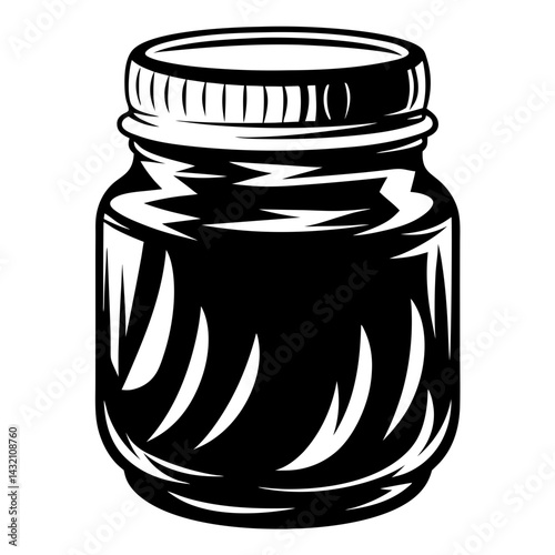 Monochrome illustration of a full jam jar on a white background