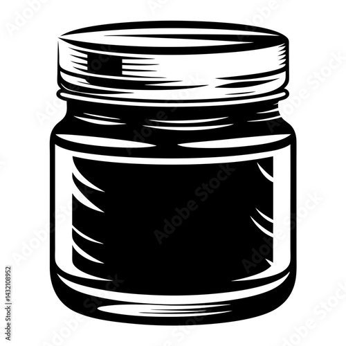 Monochromatic illustration of a glass jar with a ribbed lid design