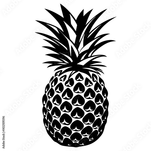 Elegant black and white pineapple silhouette with intricate leaf details and skin texture