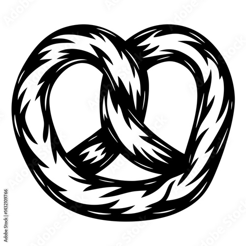 Stylized black and white illustration of a pretzel on a white background